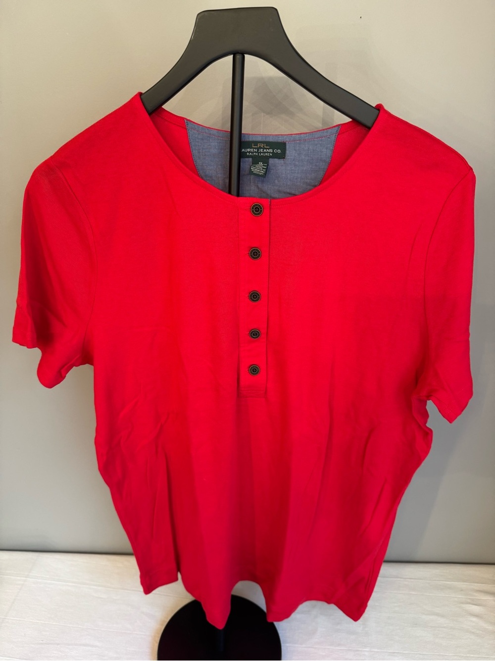 Ralph Lauren Red Short-Sleeve Henley Tee. Size 1X